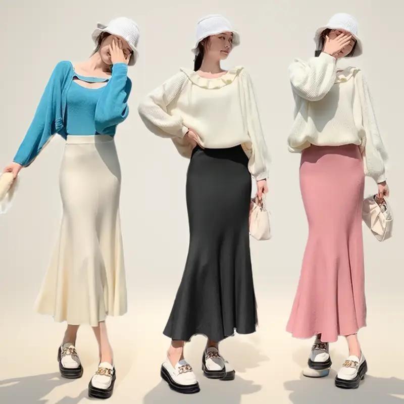 Chân váy len đanh dáng đuôi cá nhiều màu hàng QCCC Nữ Women