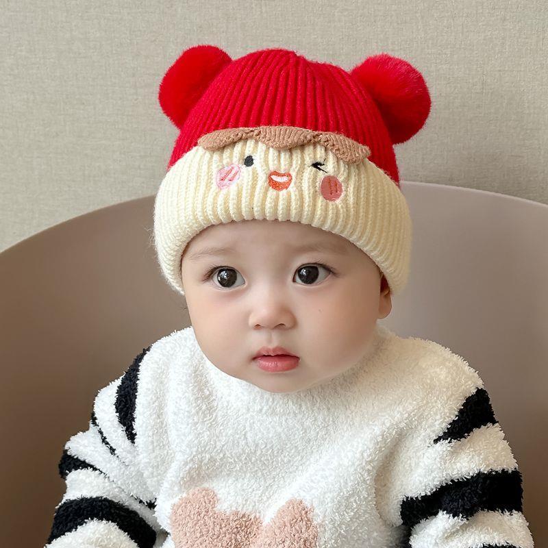 Product Introduction of Cute Warm Fur Ball Earmuffs Hat Autumn and Winter Baby Hat Woolen Cap Baby New Year Red Winter Thockening 5