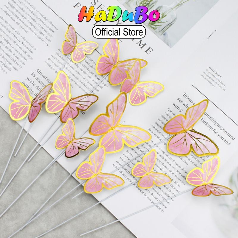 Vỉ 10 bướm trang trí bánh kem, bánh sinh nhật, phụ kiện trang trí bánh chúc mừng sinh nhật | D069 5