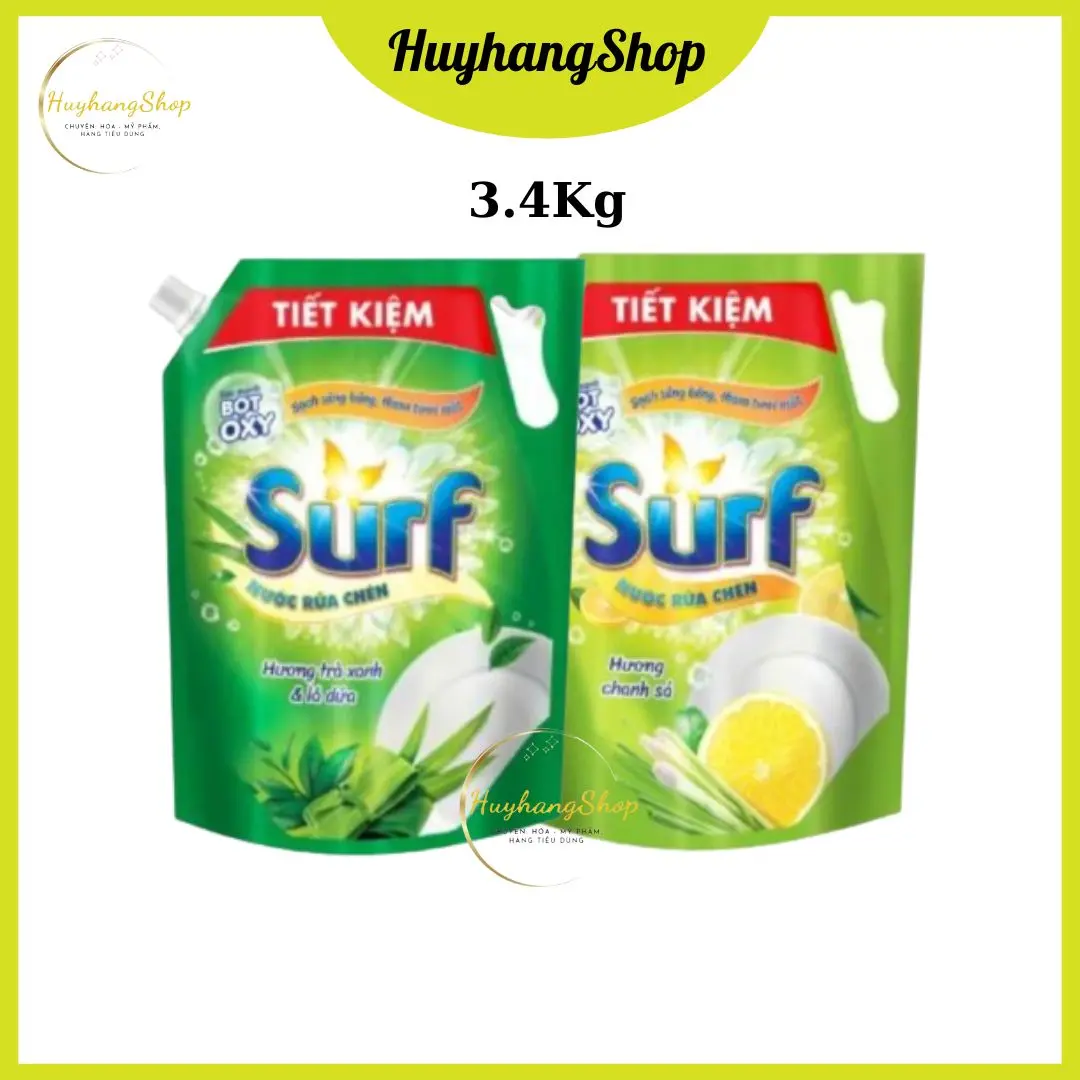 Nước Rửa Chén Surf Chanh Sả, Trà Xanh Lá Dứa 3.4kg - Làm Sạch