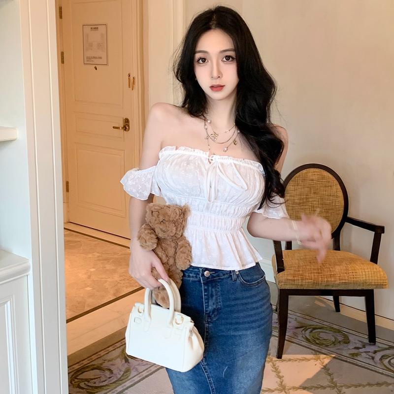  Áo Cúp Ngực Kiểu Trễ Vai Tay Bèo DaaLaa Store Nhún Eo Nhẹ Nhàng A51414 