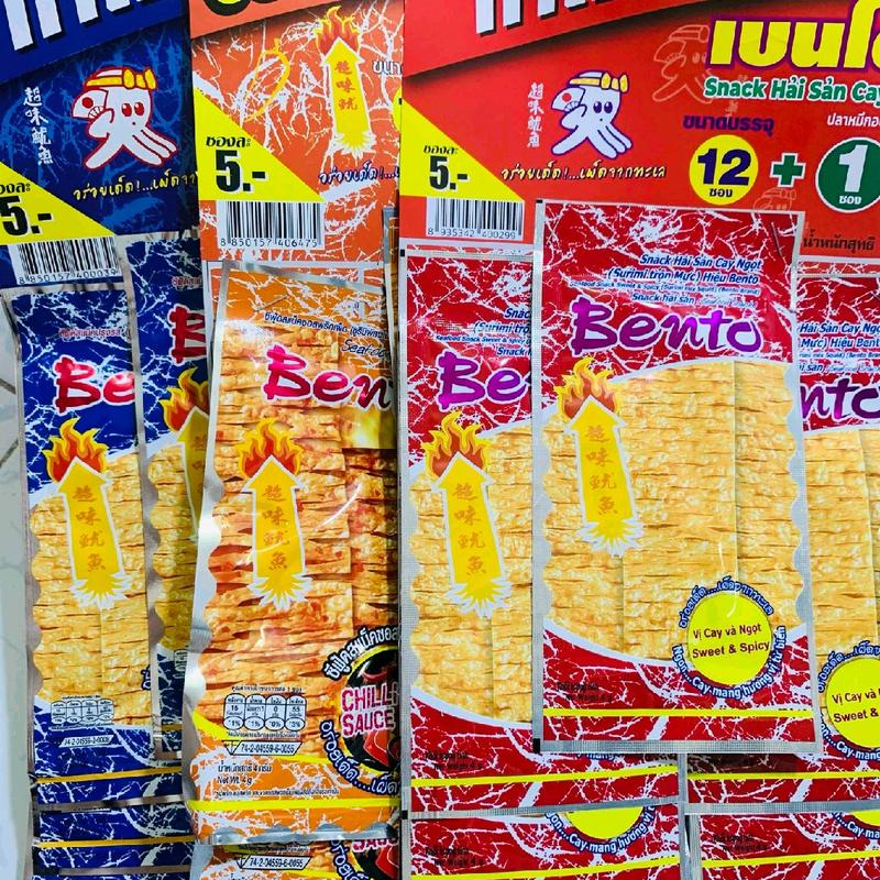 Khô mực Bento Thái Lan lốc 13 gói 4g, lốc 12 gói to 18g nhiều vị