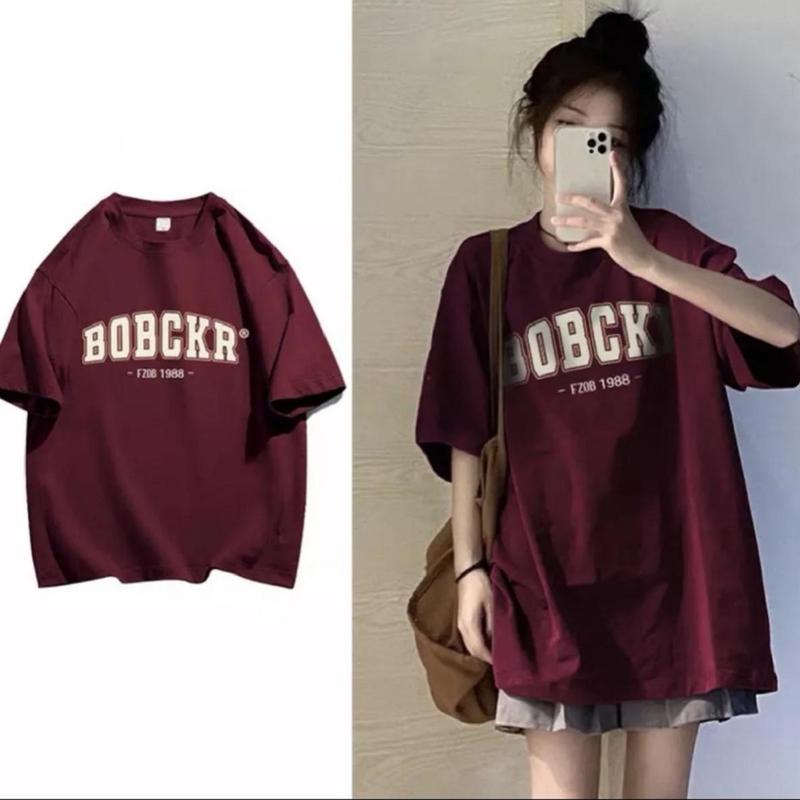 Áo phông 3158 chữ BOBCKR ,dành cho Nam+ Nữ, chất cotton khô, thoáng mát, freesz. Top Cổ Tròn Cotton Women