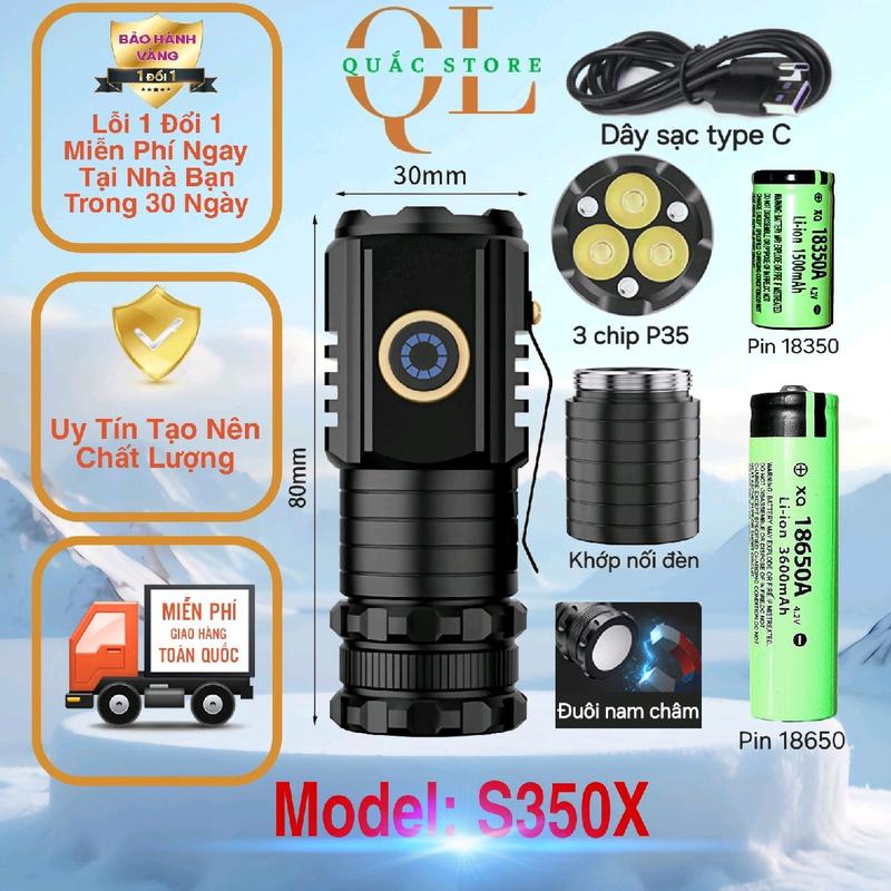 Bộ đèn pin mini S350X siêu sáng - tùy ý thay đổi 2 kích thước đèn theo ý muốn - nhỏ gọn và pin trâu - tiện dụng cầm tay, cài mũ, hít nam châm - chống nước tốt