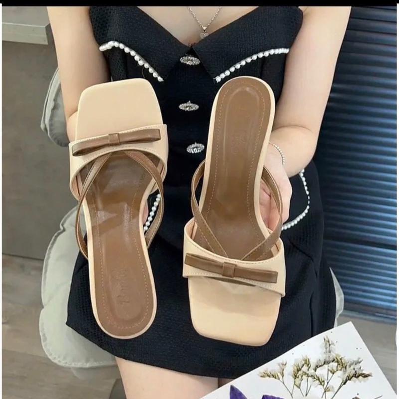 Dép nữ gót vuông 5p tiểu thư dễ thương (kèm ảnh thật) Nữ DéP GiàY Shoes Cao Su Sandal