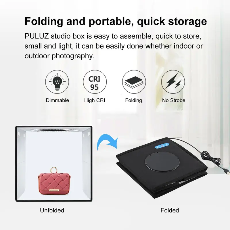 USB Powered Mini Photography Studio Box, Portable Foldable Photography Studio Box with 12 Colors Backdrops, Professional Camera Accessories for Home & Office Use 7