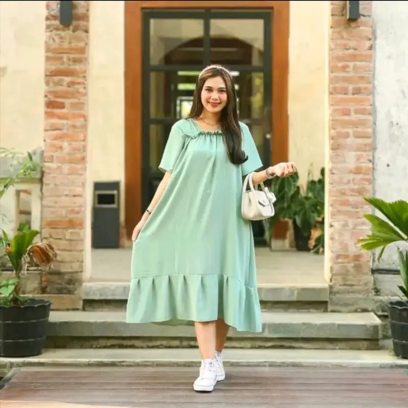 Daster Fuji Kerah Gantung Bahan Cringkel Polos Airflow Cantik Crinkle Dress Kain 6