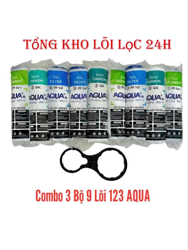 Combo 3 Bộ 9 Lõi Lọc nước 1 2 3 AQUA Chính Hãng | Dùng được cho mọi loại máy lọc nước gia đình, máy lọc nước RO cốc lọc 10 inch
