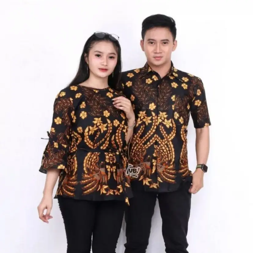 Baju batik motif terbaru couple pasangan hem atasan pria lengan pendek blus atasan wanita batik pekalongan