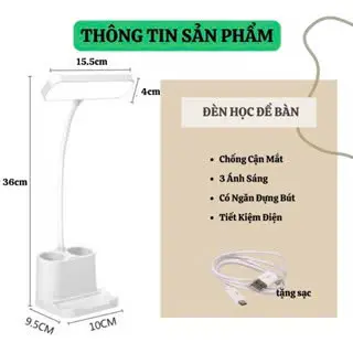 Đèn Học Tĩnh Điện Có Nút Cảm Ứng - Kèm Dây Sạc USB, 3 Màu Có Thể Điều Chỉnh Cấp Độ Ánh Sáng, Xoay 360 độ, Đỡ Điện Thoại Mobile Led 2