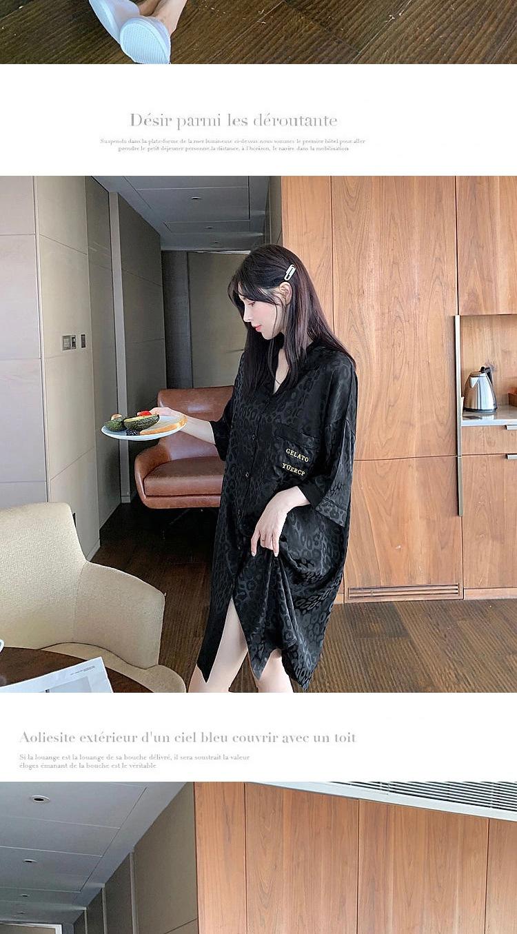 Product Introduction of 2025 New Ice Silk Nightdress for Women Summer Short Sleeve Cardigan Mid-Length Pajamas Thin Sexy Loose Loungewear 7