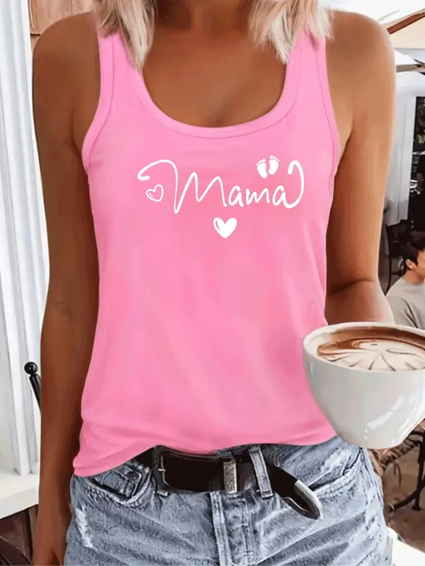 Women's Letter Print Round Neck Sports Tank Top, Casual Sleeveless Crew Neck Top for Yoga Gym Workout, Ladies Sportswear for All Seasons, Womenswear 1