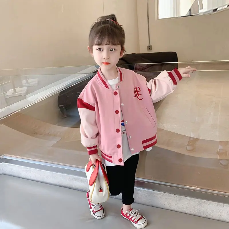 Áo Khoác Bé Gái, Đồng Phục Bóng Chày, Phong Cách Phương Tây, Hàng Mới Về 2023, Thời Trang Thường Ngày Cho Bé Gái, Thích Hợp Cho Mùa Xuân Và Mùa Thu, Áo Hoạt Hình, Áo Khoác Trẻ Em 7