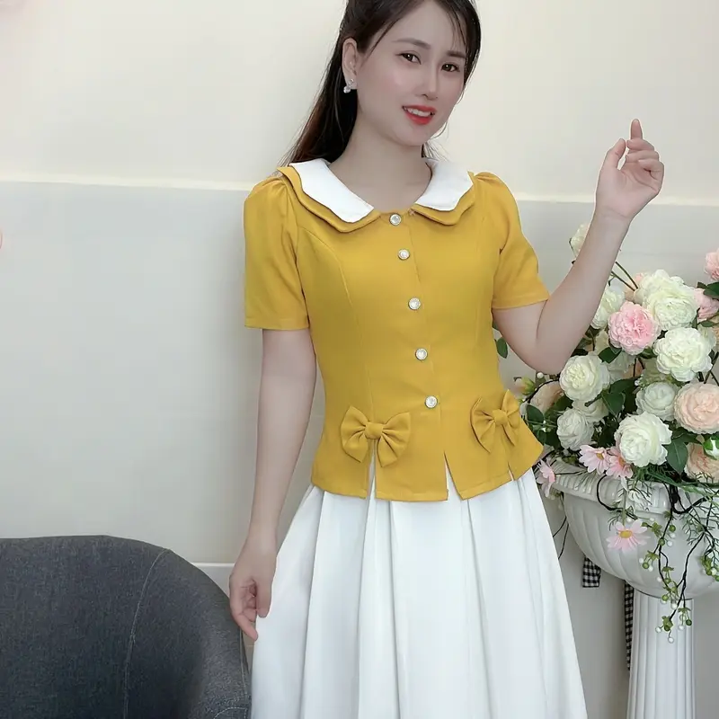 PLUM1 - Áo kiểu đẹp màu đỏ from dáng tiểu thư - 2