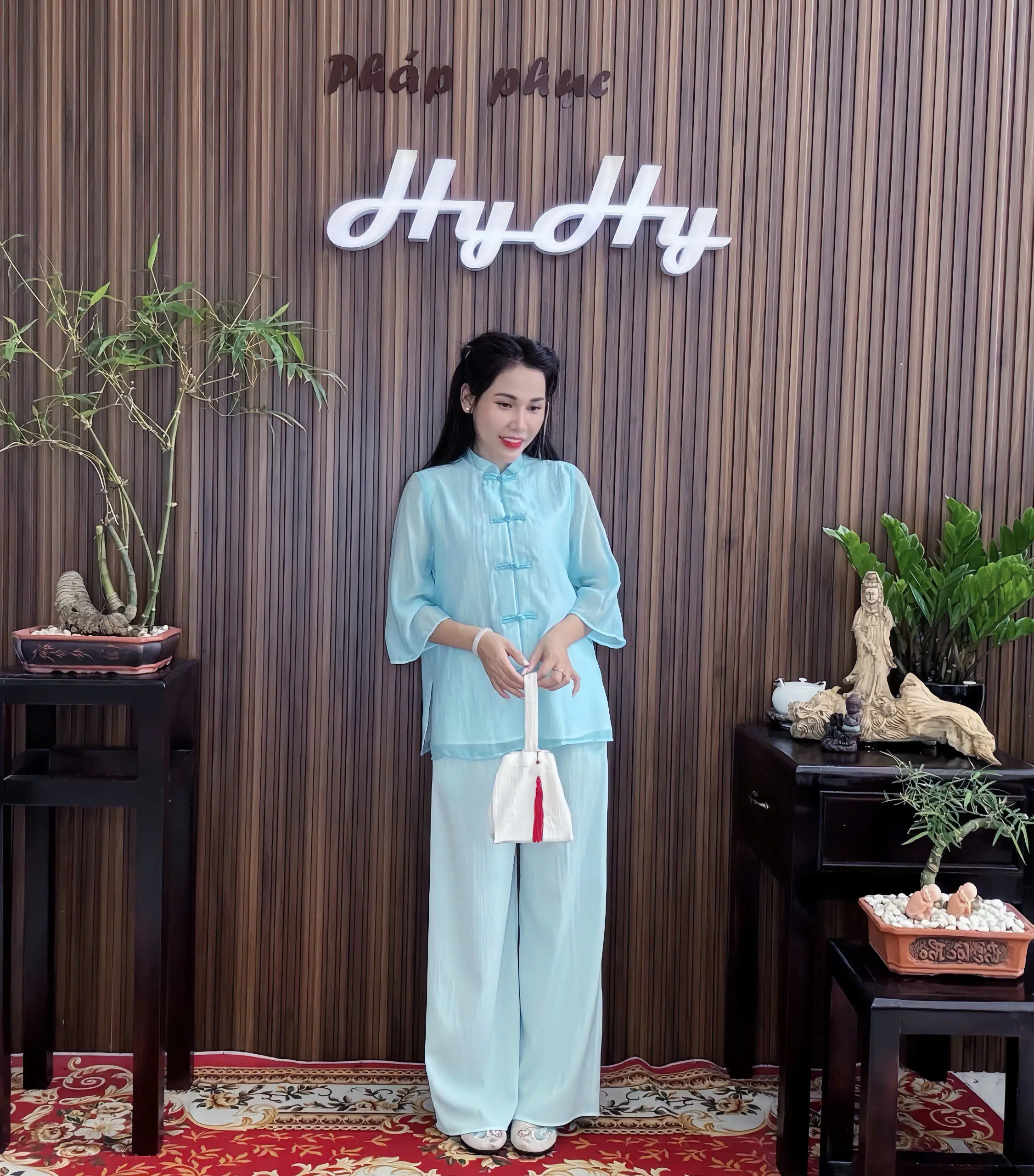 HyHy House - SET LẺ BẠCH THƯỚC Bộ Pháp Phục Lễ Chùa Bigsize Nữ Nút Cài Tay Lỡ Sang Trọng