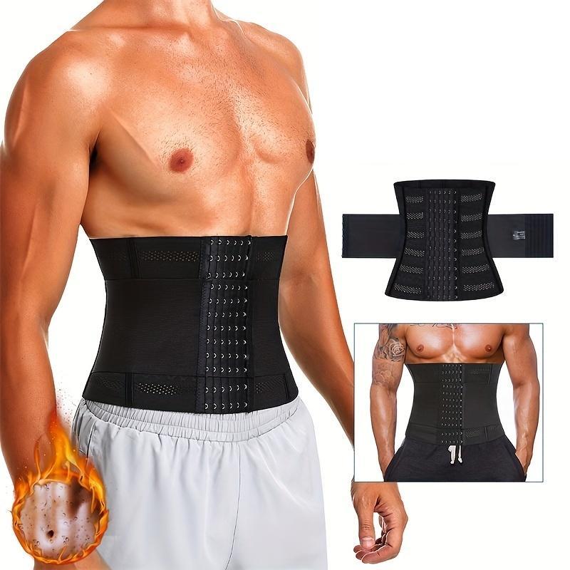 Men's High Waist Fitness Waist Trainer, 1 Count Solid Color Adjustable Hook & Eye Waist Cincher, Tummy Control Shaper, Workout Support, Sports & Outdoor Accessories 7
