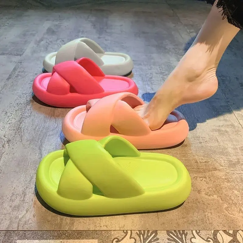 Eva Cross-Strap Home Slippers Non-Slip Waterproof Lightweight Comfortable Slippers Women's Outer Wear Thick Bottom Bathroom Slippers