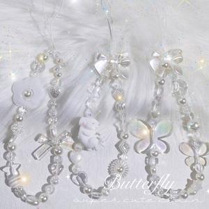 INS Butterfly Rabbit Flower Mobile Phone Chain Anti-Lost Rope Strap Lanyard Pearl Acrylic Bead Colorful Cell Phone Case Hanging Cord L55 L52 L28