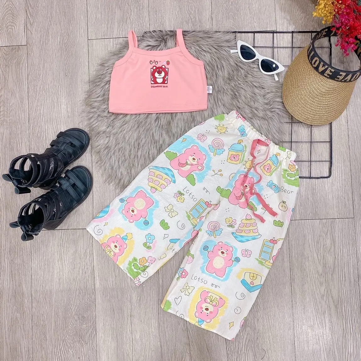 SET ÁO 2 DÂY GẤU QUẦN DÀI XỐP BÉ GÁI