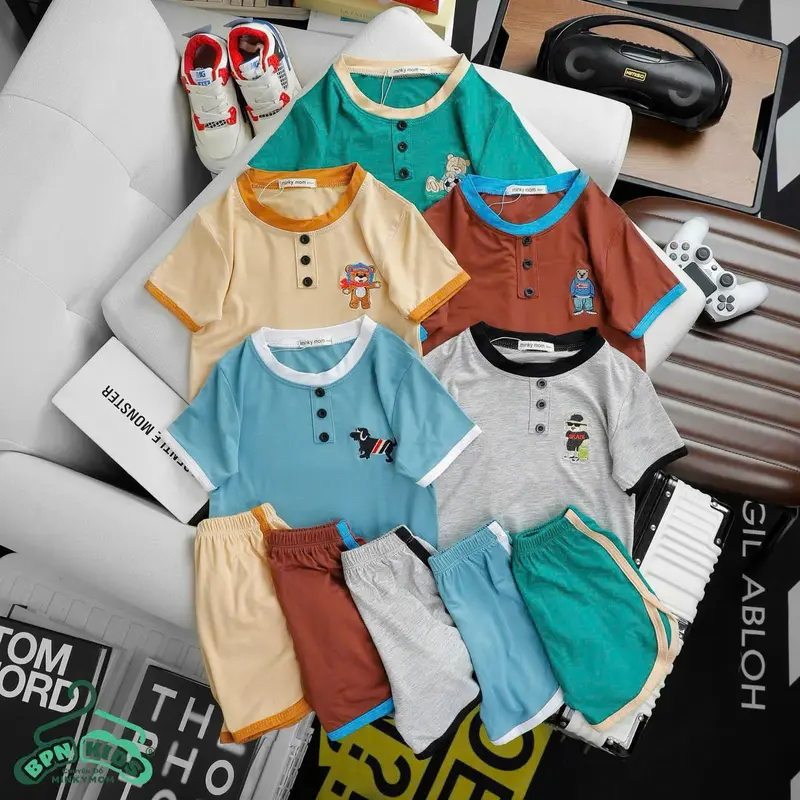 04 Bộ Thun lạnh cho bé trai bé gái size từ 7-15kg  màu ngẫu nhiên (Theo những bảng màu e đã ghim, mẹ nào thích lấy bảng màu nào thì nhắn tin cho shop) Áo Thun 3