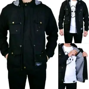 Jaket Parka Pria canvas polos kombinasi Bayar ditempat