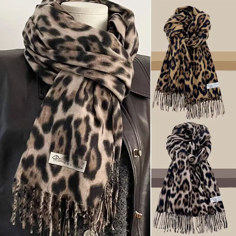 Khăn Choàng Tua Rua Da Báo, Phong Cách Hàn Quốc, Cashmere Giả, Dày Dặn, Pashmina Pashmina, Chống Gió, Khăn Quàng cổ Quàng Cổ Nữ, Quấn, Thích Hợp Cho Phụ Nữ Và Nam Giới 1