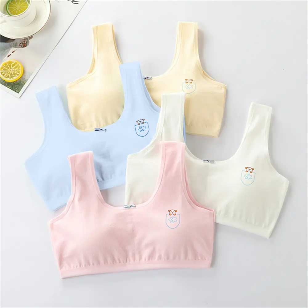 Áo Ngực Bé Gái, Chất Liệu Cotton, Thoải Mái Và Thoáng Khí, Thích Hợp Cho Thanh Thiếu Niên, Tập Luyện Thể Thao, Áo Vest Nhỏ Cho Bé Gái Tuổi Dậy Thì, Chống Lồi, Có Đệm Có Thể Tháo Rời