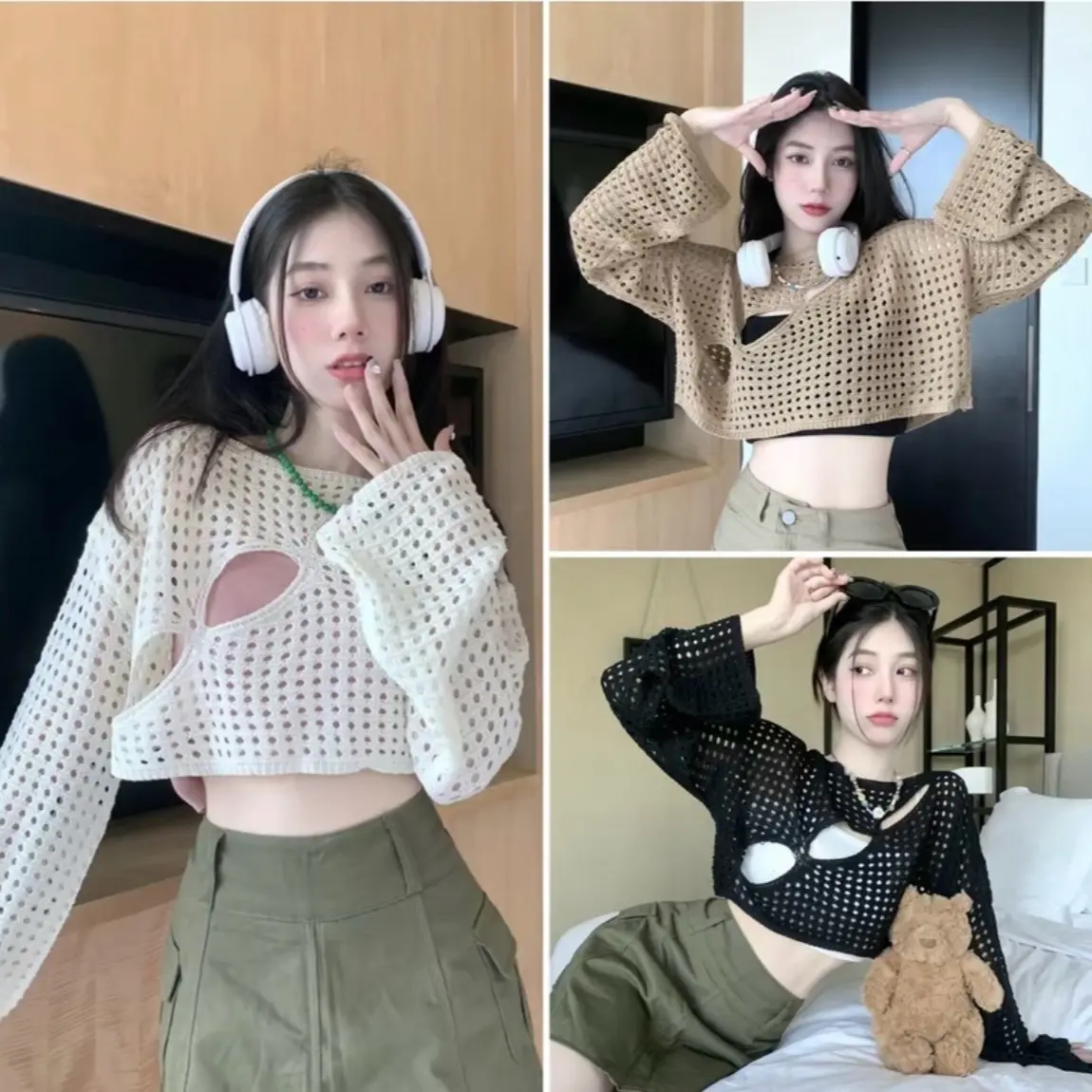 Áo lưới 3 lỗ tay dài màu xinh sắn ( không kèm áo trong) Nữ Top  [M.A.I Clothing]