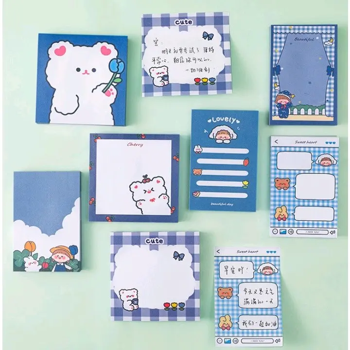 STICKY NOTES MOTIF LUCU WARNA BIRU • SHARING ISI 20 LEMBAR • BAHAN JURNALING/SCRAPBOOK 1