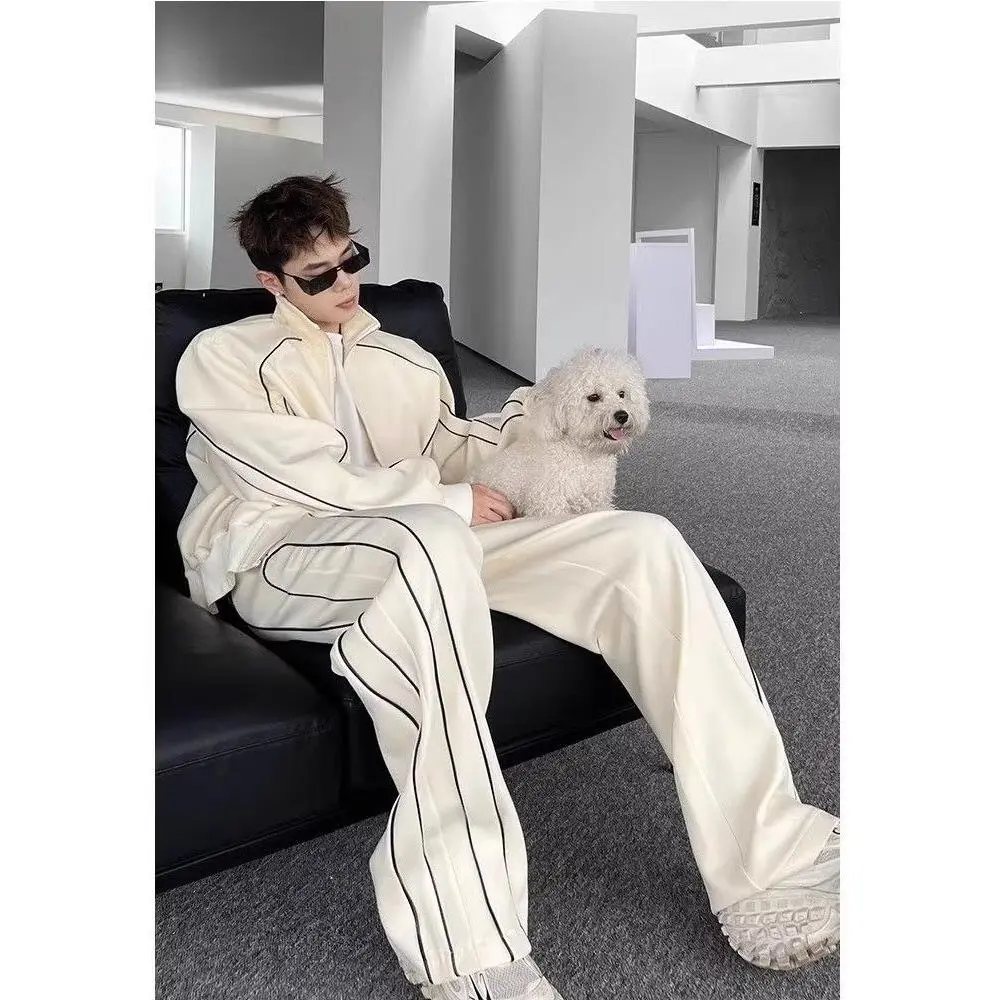 Bộ Đồ Thể Thao Thường Ngày Ruoshuai, Thiết Kế Cao Cấp Cho Nam, Áo Khoác Cardigan Dáng Rộng, Quần Ống Rộng, Bộ Đồ Hai Mảnh, Thời Trang