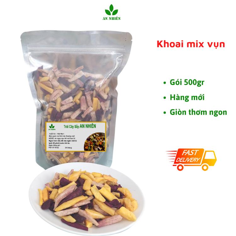 Mix khoai lang sấy vàng, tím môn sấy vụn An Nhiên 500gr Ăn Vặt Snack Food