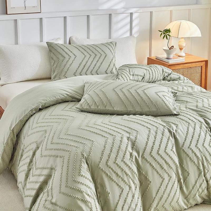Soft Comfortable Bedding Set, 3 Counts/set Including 1 Count Wavy Print Duvet Cover & 2 Counts Pillowcases without Filler, Modern-Style Bed Sheet Bed Linen Bedding Oldbiao Duvet Cover Set for Home Bedroom 4