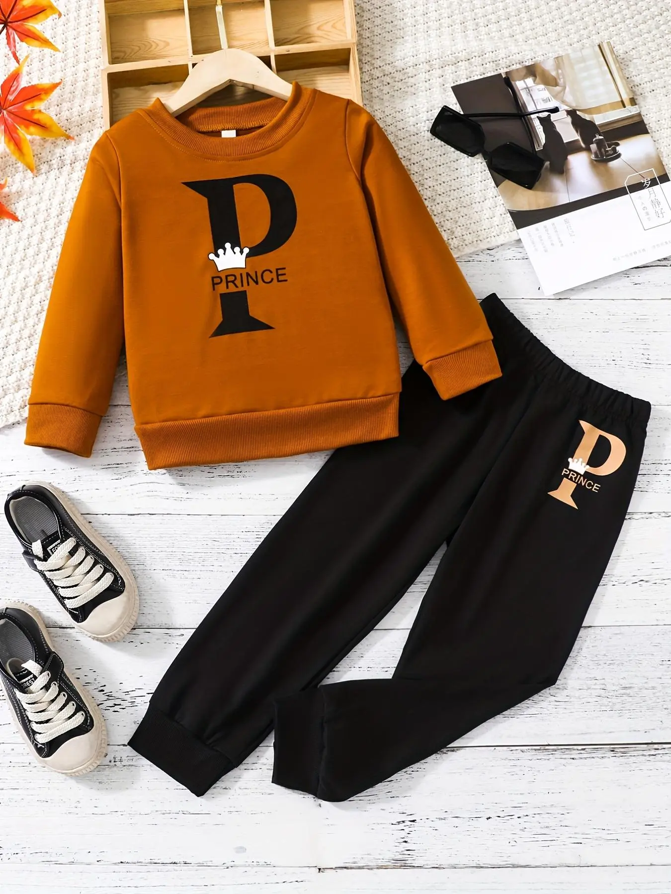 Two-piece Set Boy's Letter Print Crew Neck Sweatshirt Pullover Top & Jogger Pants, Casual Autumn Outfits Sweatsuit, Kids Clothes Set