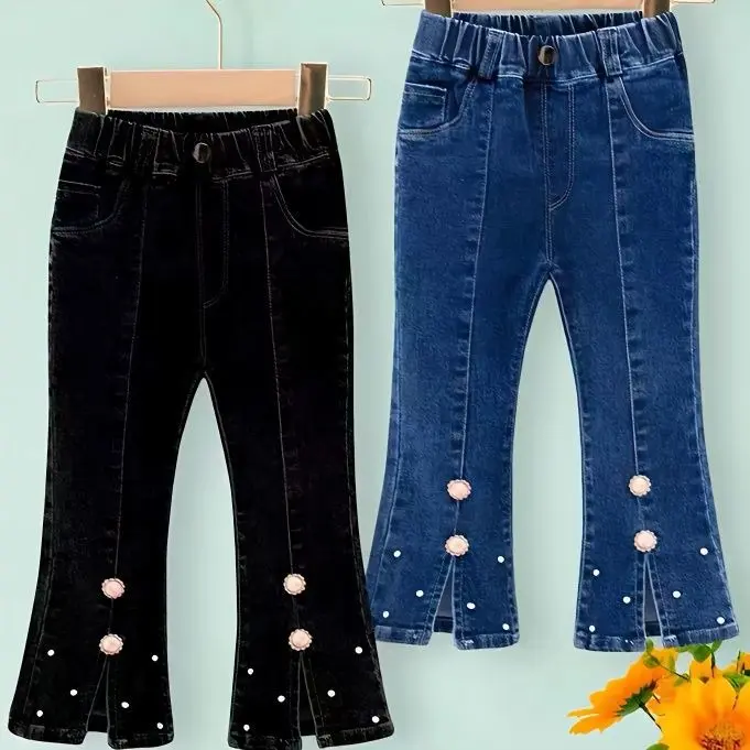 Quần Jean Loe Xẻ Gấu Cho Bé Gái, Chất Jean Mềm Mát Co Giãn - Xuất Xứ Việt Nam quần ống loe  cho 2k14