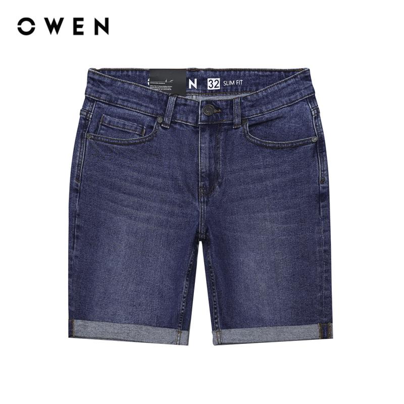 OWEN - Quần short Jeans Nam Có Túi Form Slim Fit SJ231820 màu Xanh sáng chất liệu Cotton Spandex -   Kem Hoạ tiết Trơn Menswear
