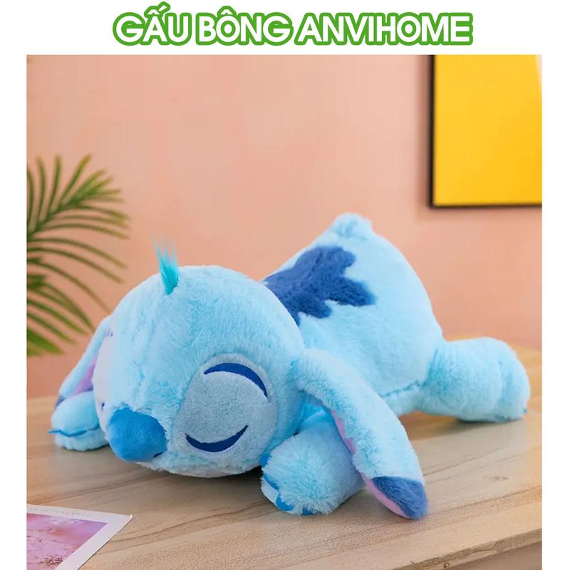 ANVIHOME Gấu Bông Stitch Xanh Tím Nằm Kèm Chăn - Bộ Chăn Gối Văn Phòng Stich Chất Lông Tuyết Mềm Mịn Dài 60cm Khoang Đựng Chăn Kèm Khoá