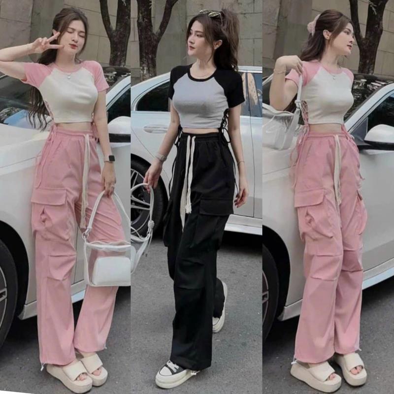 Quần KAKI Túi Hộp Ống Rộng Nữ Chất Bo Rút Gấu Cạp Chun Quần Jogger Kaki Ống Suông Màu Đen Hồng Kem Ghi Nâu Hàng Cao Cấp Sport Gym Tập Gym Tập Thể Dục