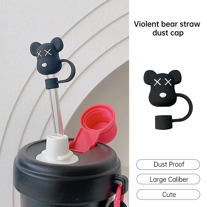 10mm Kaws bear tutup sedotan silikon Penutup motif karakter imut ...