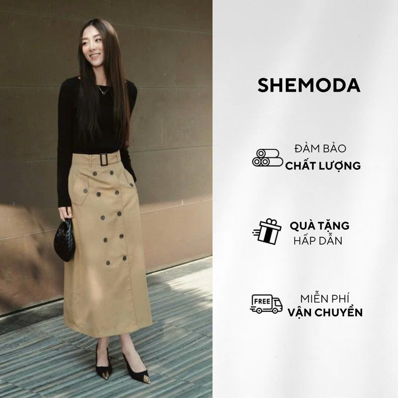 VÁY TRENCY SKIRT - Chân váy Nữ chất liệu Kaki suông dài SHEMODA Thanh lịch, hiện đại - Top, Women