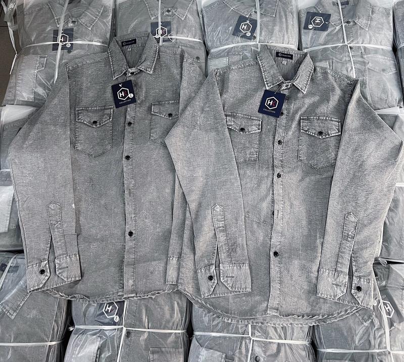 (Ảnh Thật) Áo sơ mi đũi nam nữ ngắn tay,dài tay Có Cổ phối loang cao cấp màu jean Menswear