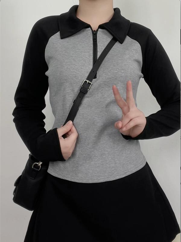 Áo raglan polo cổ zip dài tay peonyb nữ - Thun kiểu dáng babytee ôm body bánh bèo tiểu thư hotgirl phong cách năng động thẻ thao hàn quốc đẹp