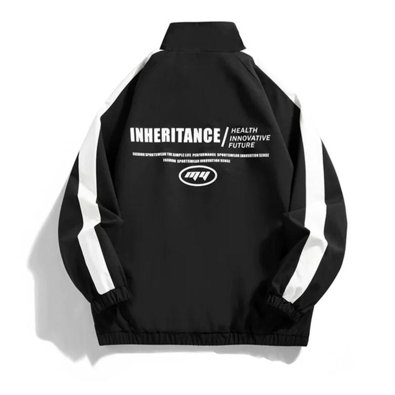 Jacket áo khoác gió 4 màu 2 lớp 1 mặt dành cho cả nam và nữ in chữ, sọc đứng, 4 mùa, túi có khóa, Menswear 7