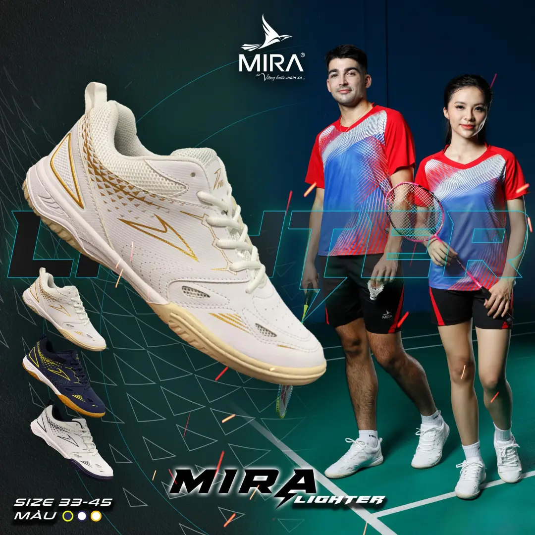 [MUA 1 TẶNG 2]KÈM TÚI VÀ VỚ CHÍNH HÃNG Cầu Lông Chính Hãng Mira Lighter New Size 33-45 Đế 2 Lớp EVA Giảm Chấn Cao Su Đúc Tăng Ma Sát Upper Giả Da Chống Sước Lưới Thoáng Khí Form Thời Trang Full Box  Sneaker Sport volleyball giày badminton shoes
