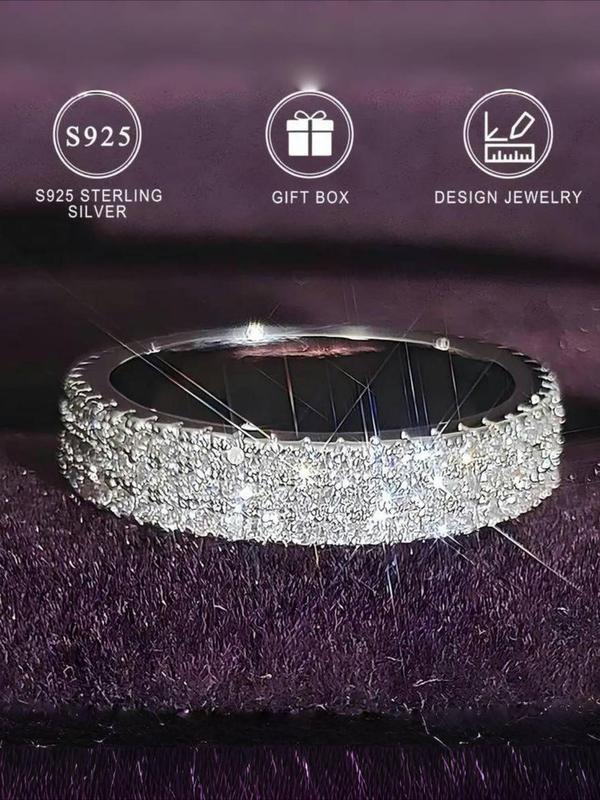 S925 Sterling Silver Promise Ring, Engagement Ring with Zirconia, Fashionable Glitter Style Jewelry for Women 5
