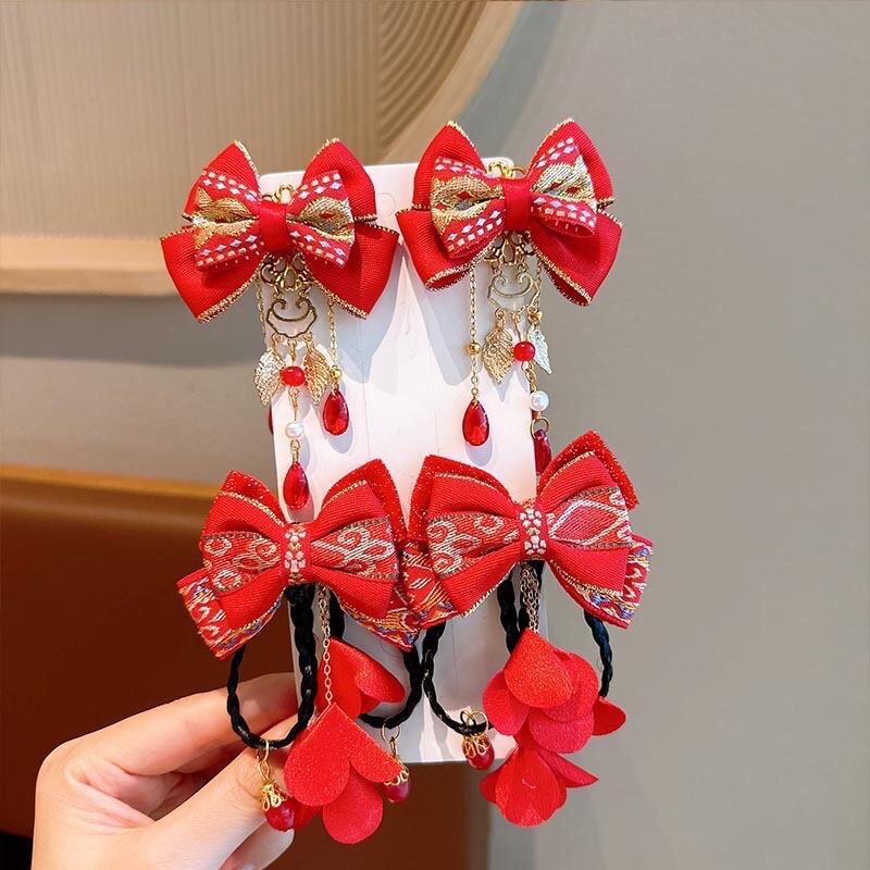 Set 2 Kẹp Tóc Nơ Đỏ Tết Dành Cho Bé Gái Phụ Kiện Tóc 7