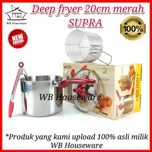Panci Goreng / Penggoreng /Deep fryer supra stainless 20cm / Panci Dalam Serba Guna + Saringan-merah