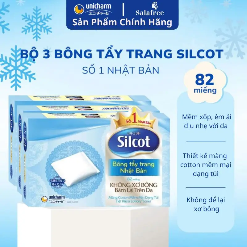Bông Tẩy Trang Silcot - Unicharm Nhật Bản, 18, 82 Miếng/Hộp