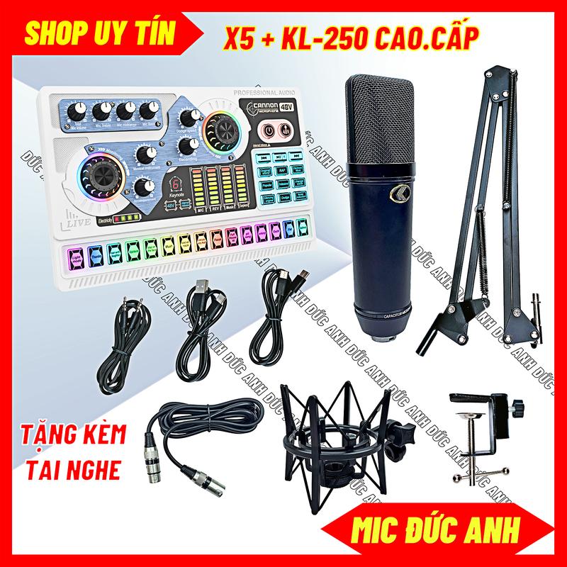 Bộ Sound Card X5 Mic KL250 Màu Đen, Độ Hút Mạnh Cầm Chắc Tay, Chuyên Thu Âm Hát Livestream Chuyên Nghiệp Bảo Hành 12 Tháng