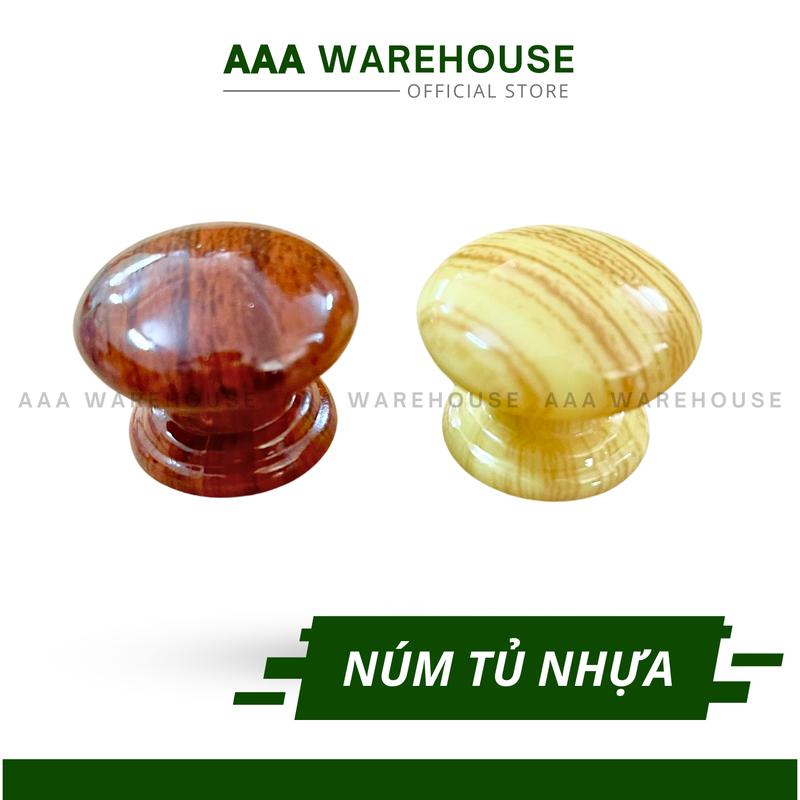 302 324 Núm nhựa giả gỗ kèm ốc núm tròn bắt cửa tủ ngăn kéo - Núm tay nắm tủ đầu tròn bằng nhựa