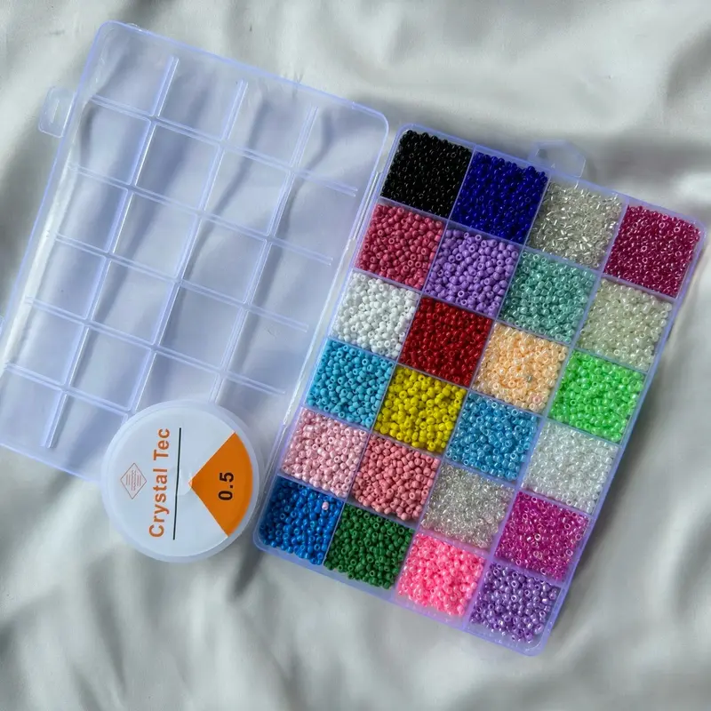 Mote Pasir 24 Warna Ukuran 8/0 3mm Bonus Tali Non Elastis 4